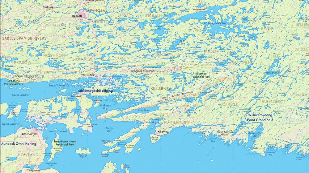 Map of the area around northwestern Georgian Bay including Little Current, Espanola, Killarney, and Point Grondine 