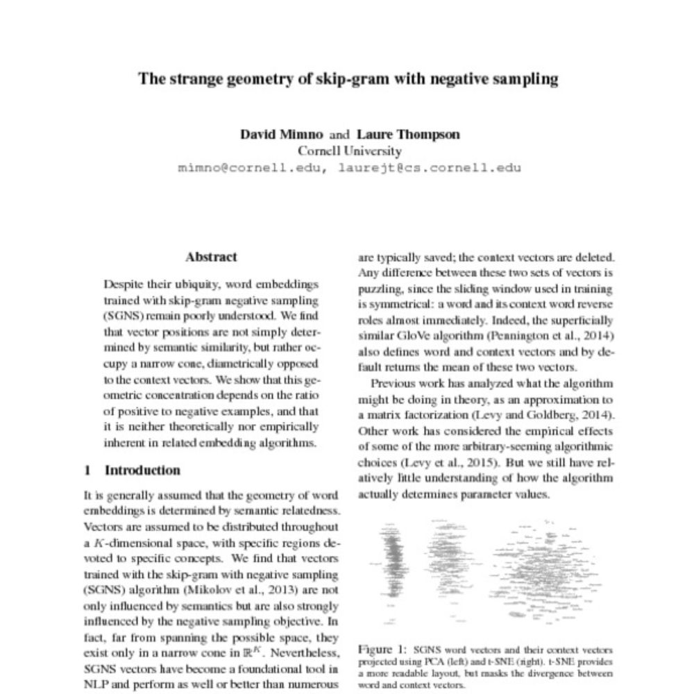 The strange geometry of skip-gram with negative sampling