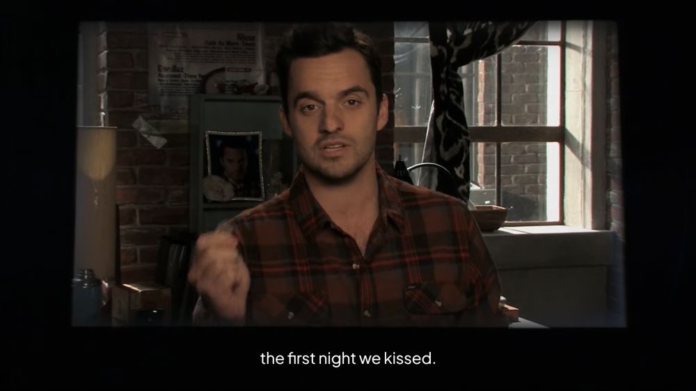 New Girl screenshot. Nick Miller saying ''... the first night we kiseed.''