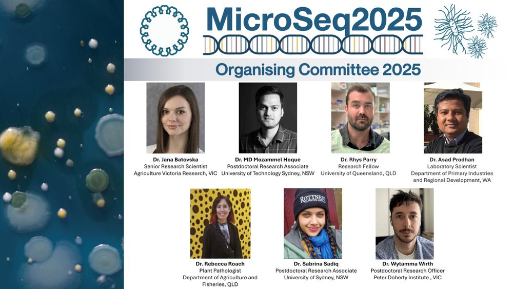 MicroSeq2025 is an online meeting being held on September 3rd and 4th, focused on research being conducted on sequencing data generated from microbiological samples (bacteria, fungi, and viruses). The organising committee for 2025 comprises seven researchers from Victoria, New South Wales, Queensland, and Western Australia.