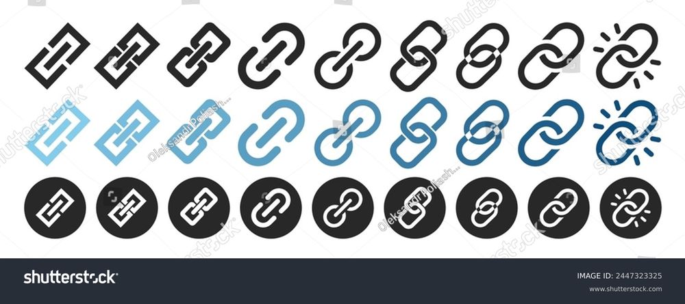 an image from shutterstock showing 9 styles of icons for weblinks, including a range of more to less abstract (and boxy or curvy) options