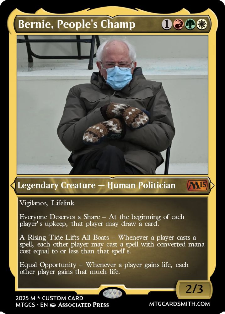 A custom Bernie Sanders Naya-themed Legendary Magic: The Gathering Creature card. 