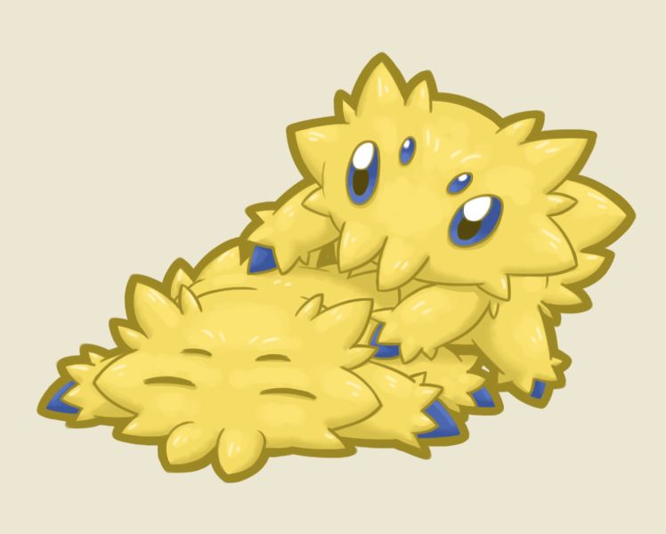 A drawing of two of the pokemon Joltik. One of them seems to be giving the other a massage in the void.