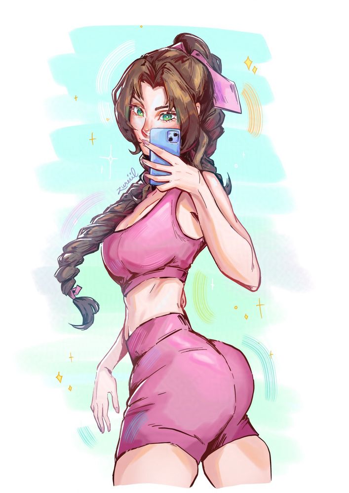 Aerith Gainsborough from Final Fantasy 7 in gym clothes