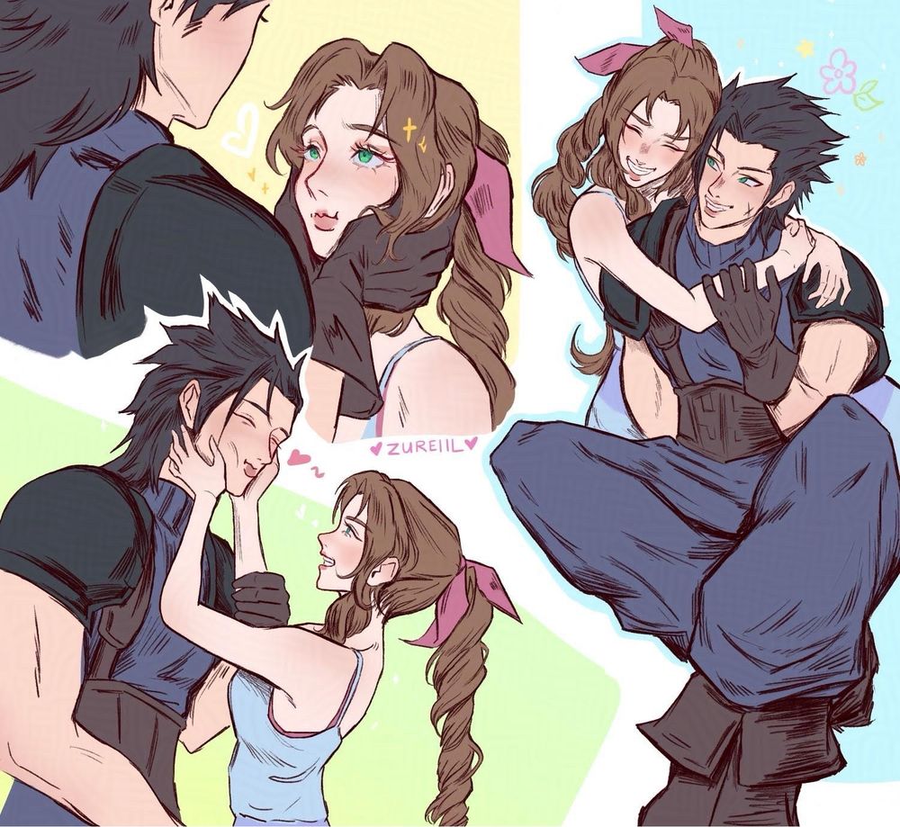 Sketch page of Zack Fair and Aerith Gainsborough from Final Fantasy 7