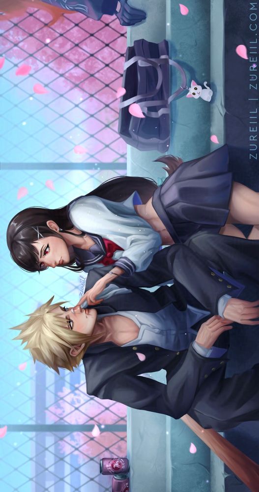 Fanart of Cloud Strife and Tifa Lockhart from Final Fantasy 7 Ever Crisis Academy