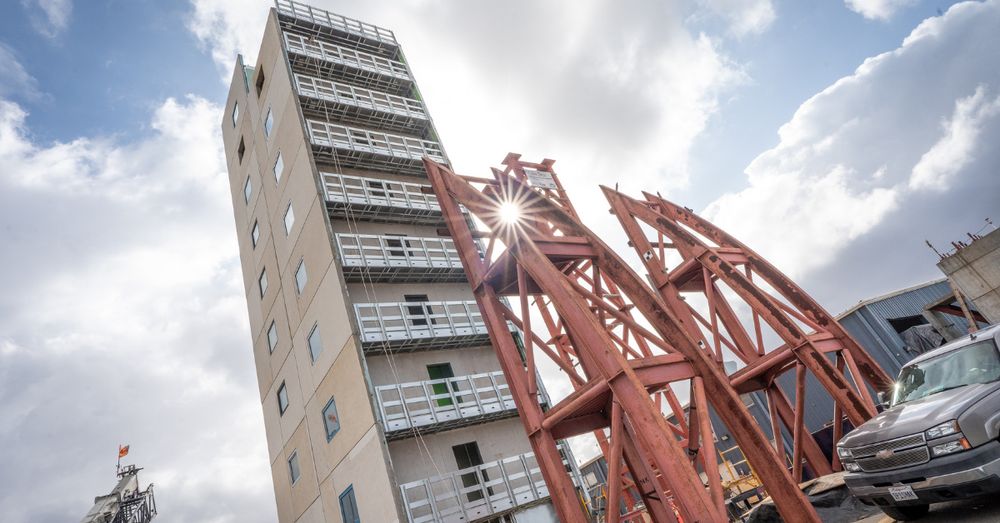 In June, this 10-story, cold-formed steel-framed building will be put to the test at the UC San Diego outdoor earthquake simulator. This is the latest in a long line of tests that have made our infrastructure more resilient from earthquakes. Photo by David Baillot/ UC San Diego