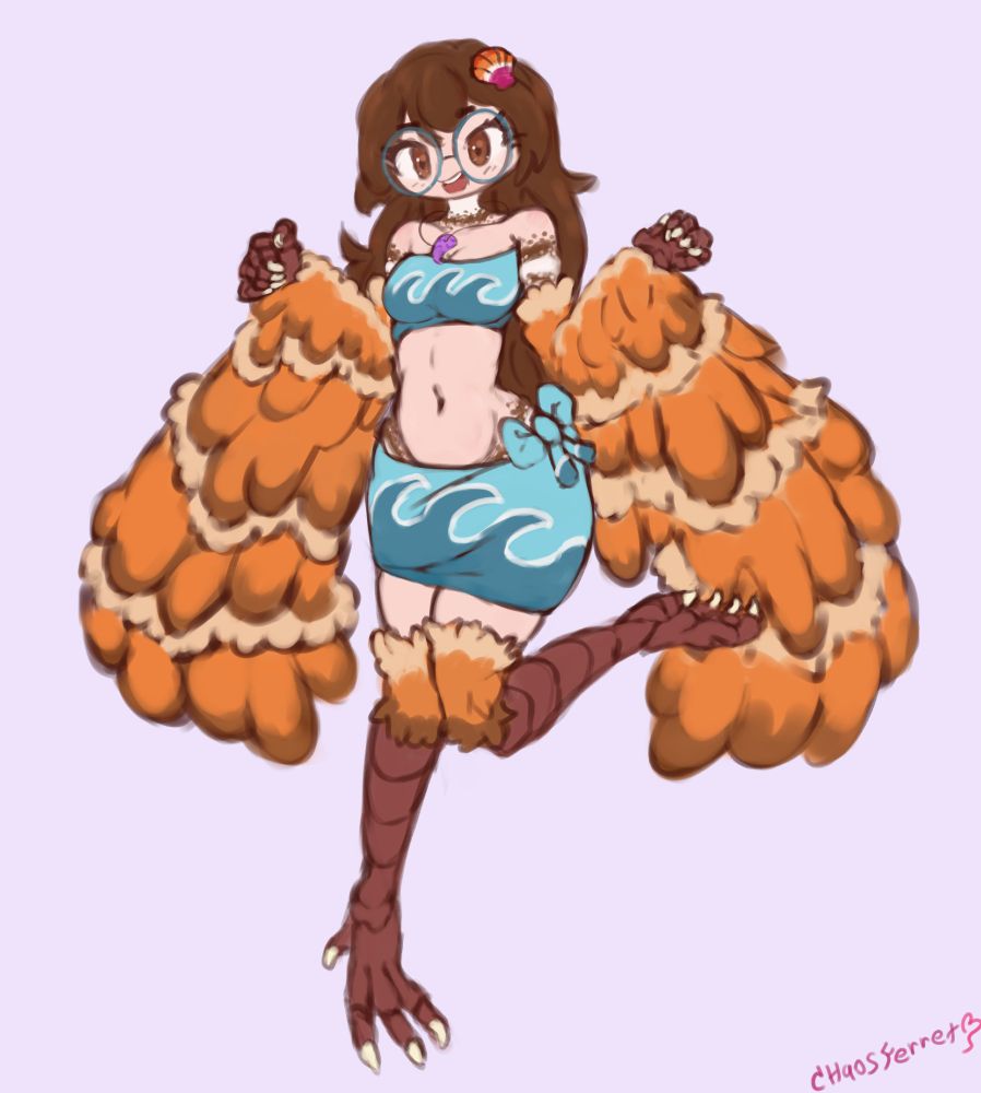 Harpy girl monstergirl cutie with glasses and ocean theme outfit