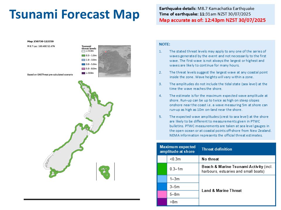 Map of basically 80% of NZ coast line could be affected by the incoming tsunami 