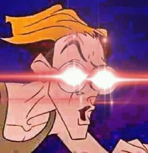 Milo James from Atlantis frame reaction meme with red eyes making a shock impression to something that makes eye candy