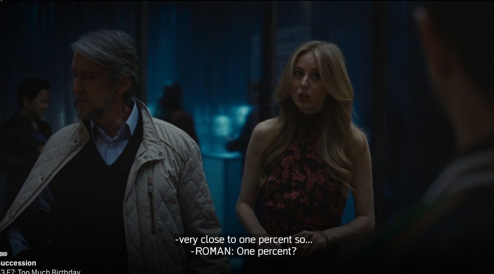Succession screencap of Connor and Willa talking about Connor’s presidential race, getting close to one percent of the vote 
