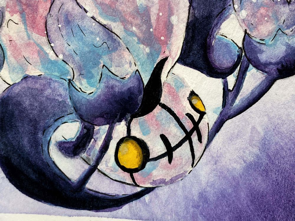 close-up of traditional watercolor of chandelure pokemon.