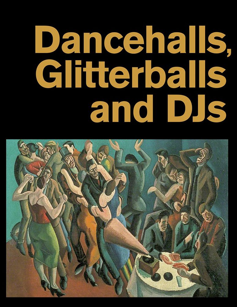 Cover image of Dancehalls, Glitterballs and DJs, a new book about dancing and dance music. The image is a painting of a 1920s dance party with music playing from a gramophone. 