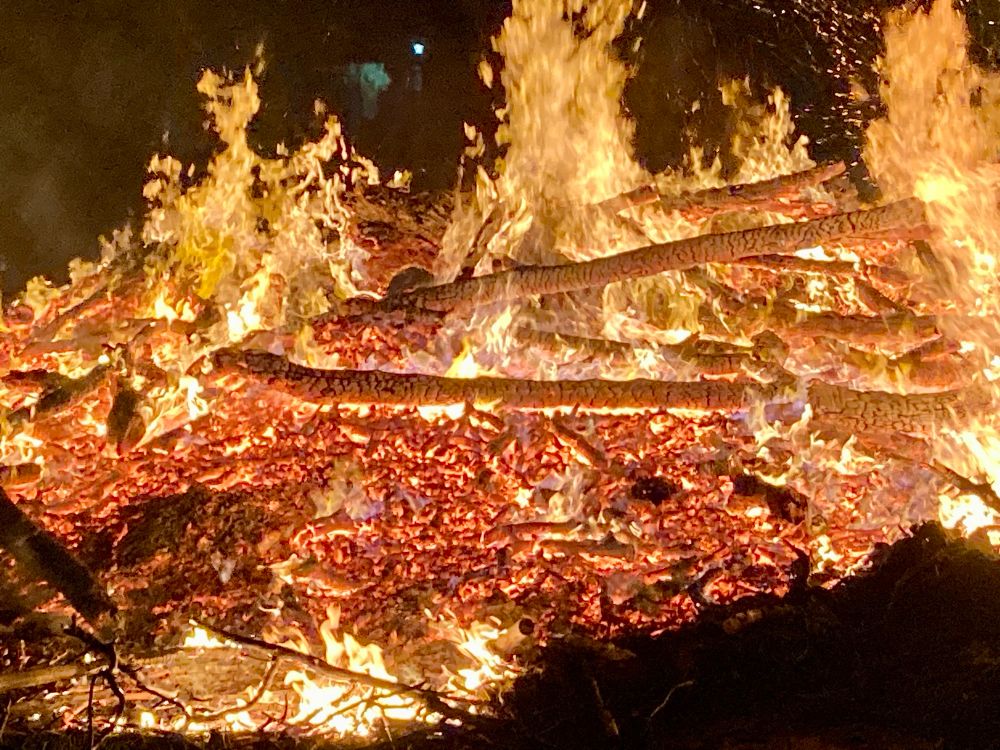 Glowing orange embers and flames