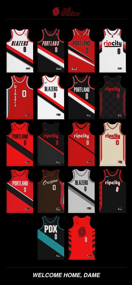 Welcome Home, Dame.  A graphic showing all of the Blazers jerseys he's worn during his career.