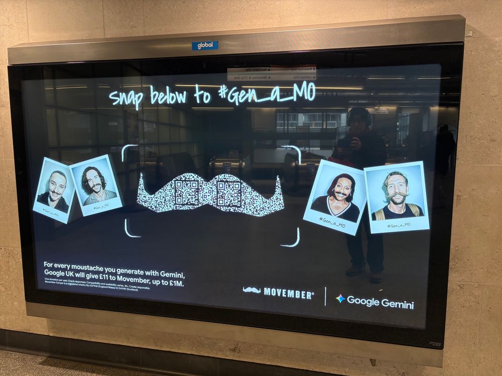 A Google advert offering to donate £11 to Movember, every time someone uses Gemini to generate a photo with a moustache.