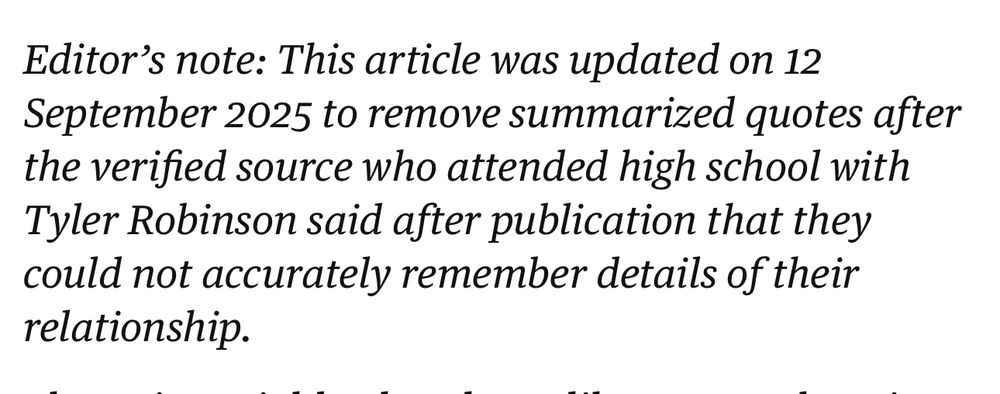 Screenshot from a Guardian article, describing how it has been revised after publication.