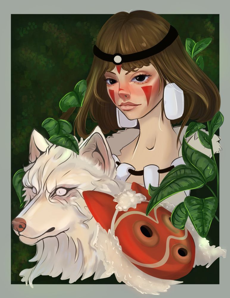 Almost finished digital art drawing of Princess Mononoke