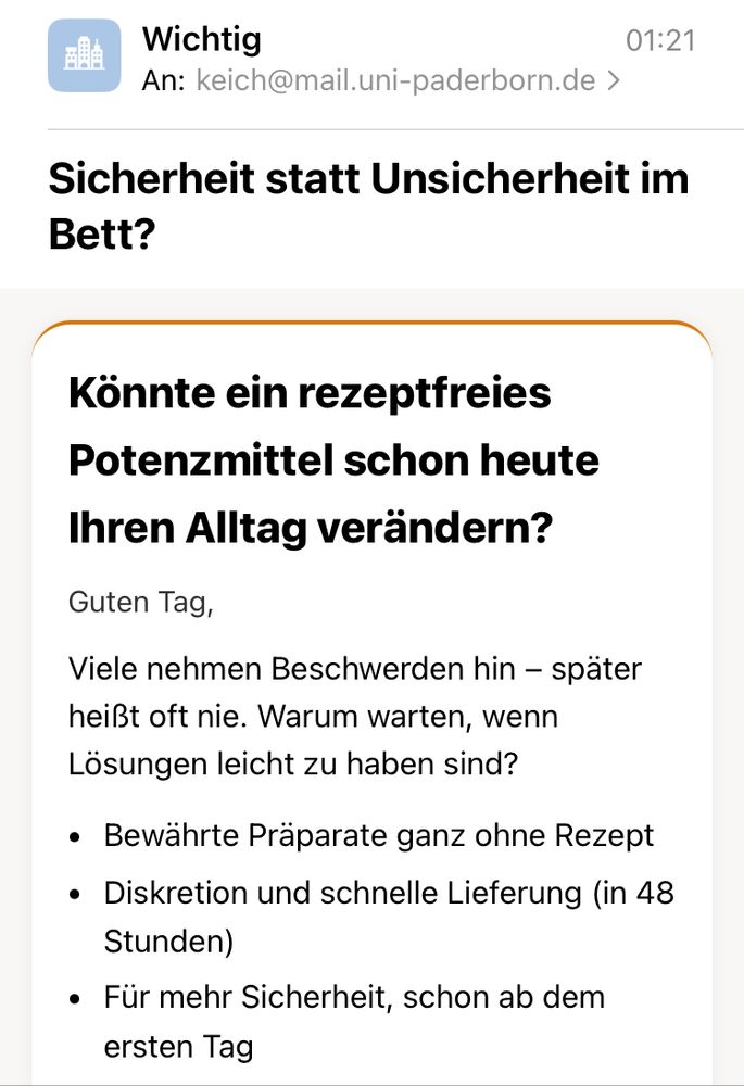 Eine weitere Spam-Mail für Potenzmittel