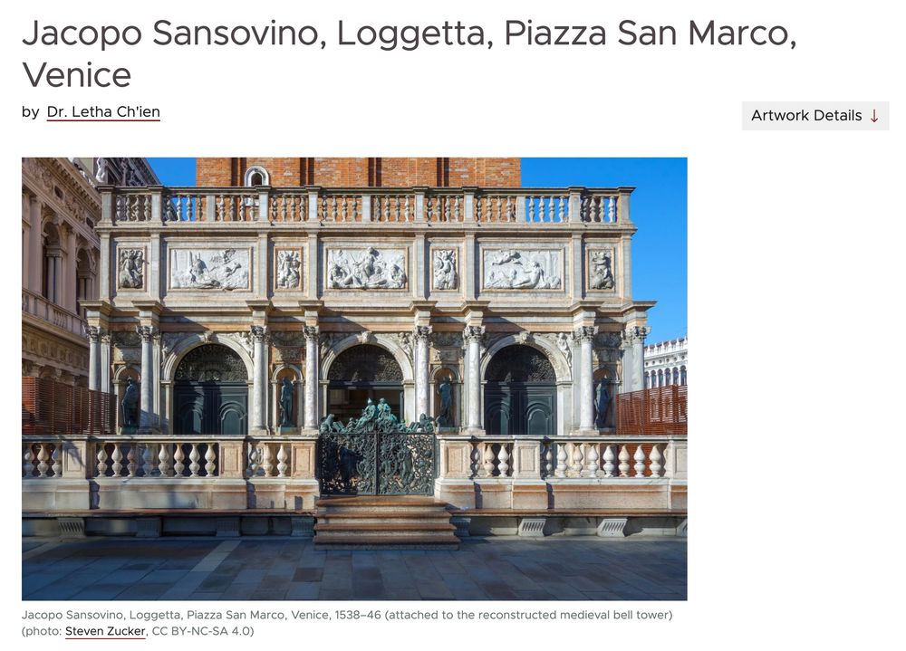 Jacopo Sansovino, Loggetta, Piazza San Marco, Venice, 1538–46 (attached to the reconstructed medieval bell tower) (photo: Steven Zucker, CC BY-NC-SA 4.0) Please see the essay for a detailed description