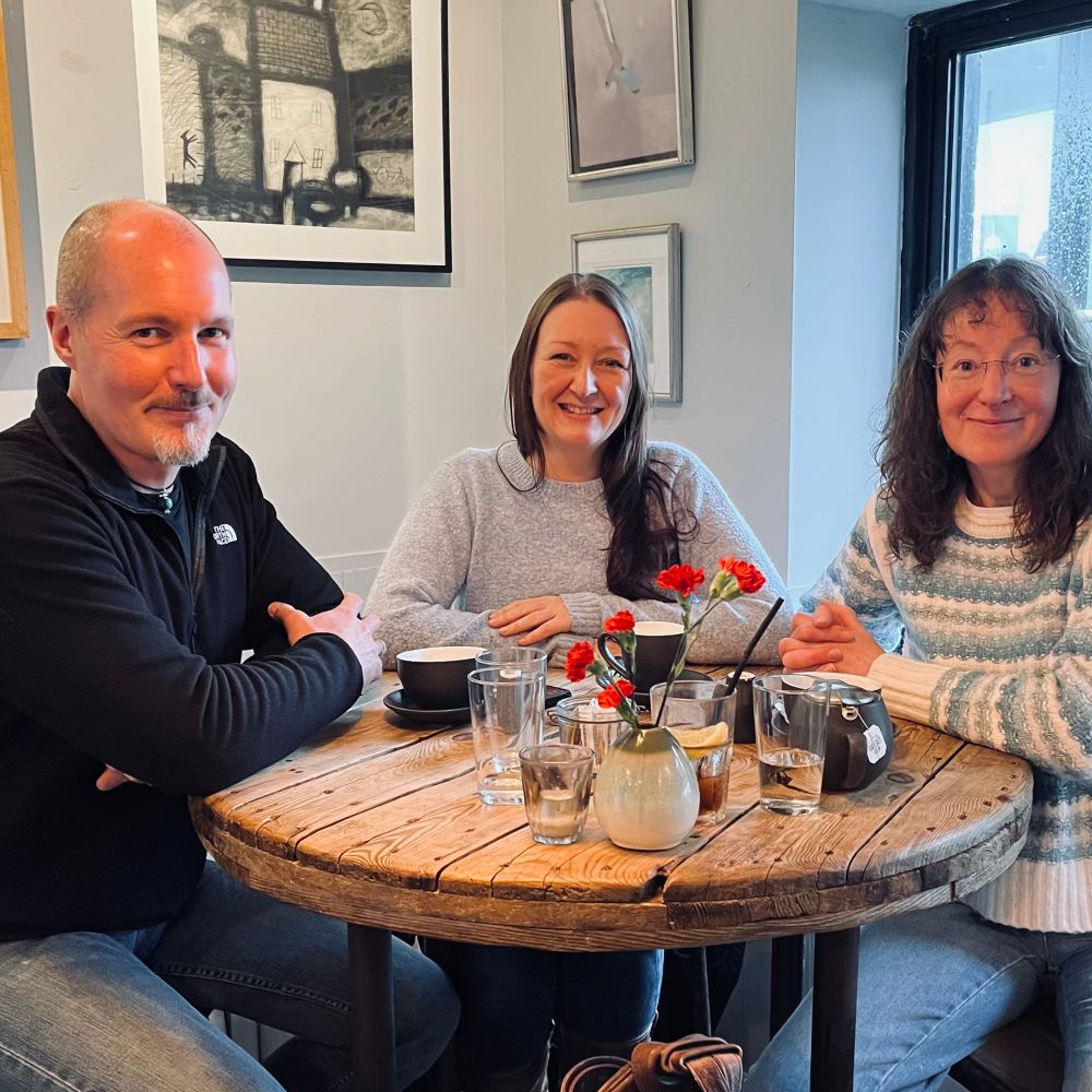 C.Q. Turnstone, EmmaLucy Cole and Sophia Moseley at The Lyme Bay Cafe in Lyme Regis. 