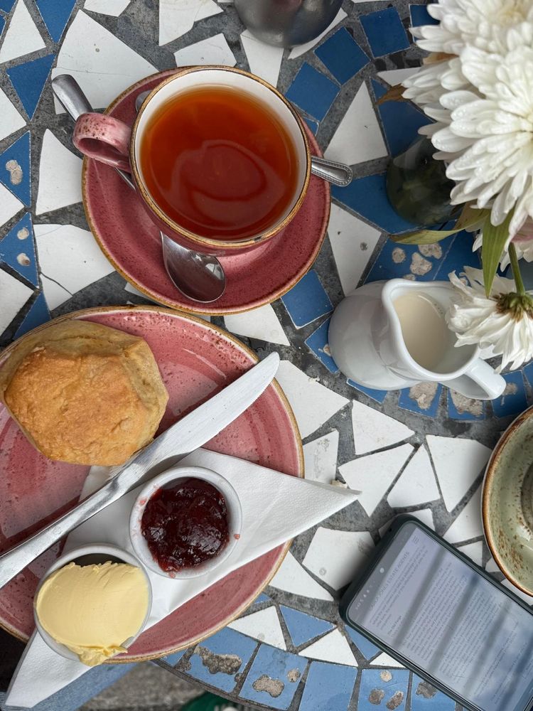 Constituent parts of a Cornish CreamTea.
Scone.Jam.Cream.Tea.Knife.