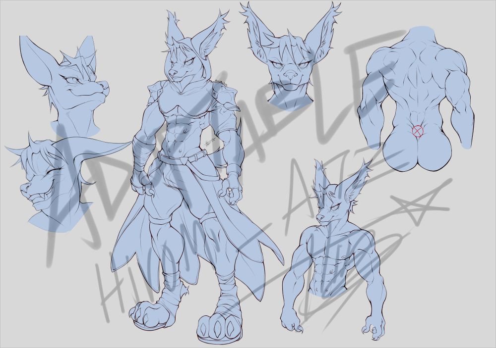 Adoptable character sheet for sale, main view, back view and some details