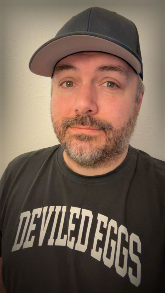 Here I am wearing a t-shirt that says “DEVILED EGGS”