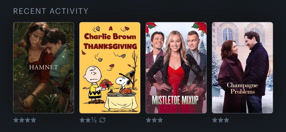 Hamnet
A Charlie Brown Thanksgiving 
Mistletoe Mixup
Champagne Problems

#filmsky