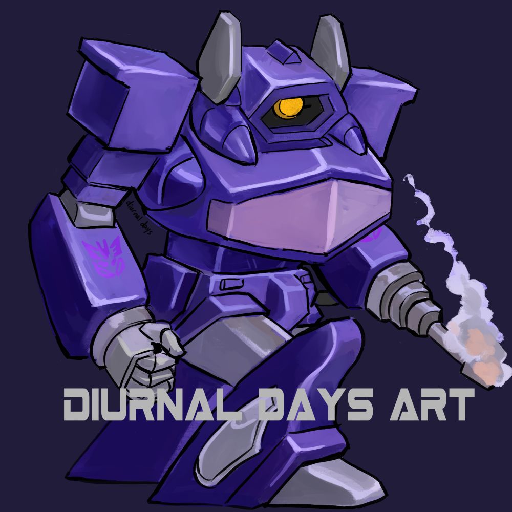Digital artwork of Shockwave in the "The Transformers Are All Dead" pose. His eye is not glowing