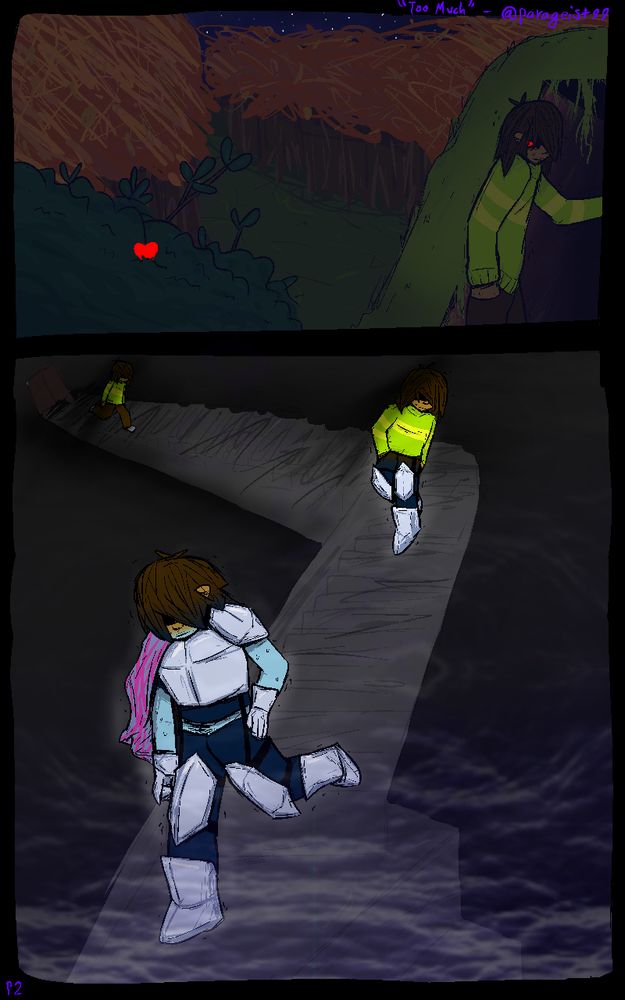 kris steps inside the bunker doors, looking back at their soul that's stuck in a bush. once past the doors, they go down the winding concrete stairs into the depths, their form slowly fading from light world to dark world. they're trembling and sweating.