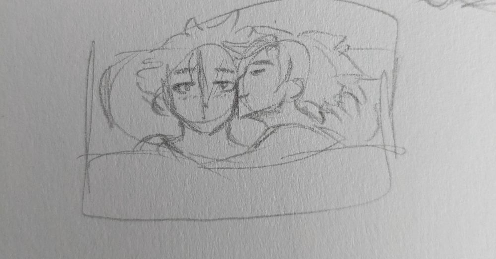 A small sketch of Cheng Xiaoshi kissing Lu Guang on the cheek, while they are both lying in bed.