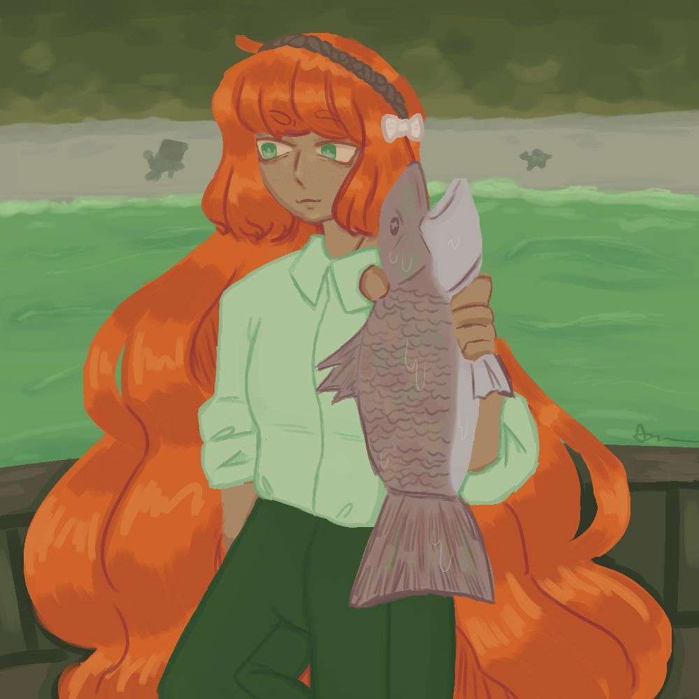 ishmael limbus company holding a fish