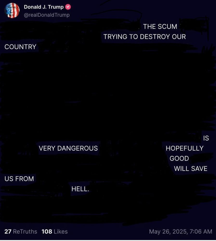 Blackout poem from deranged post by Trump 