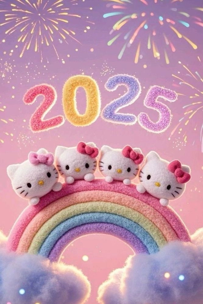 Hello kittt happy new year rainbow
