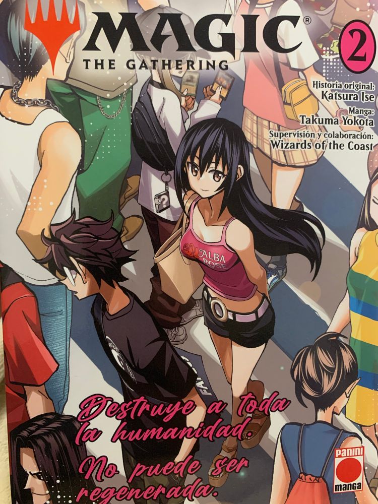 Portada del manga donde se muestran a los protagonistas rodeados de gente aficionada a las magic.