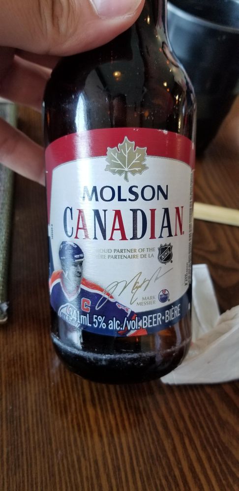 Bottle if Molsons Canadian beer, with Mark Messier on the lable,