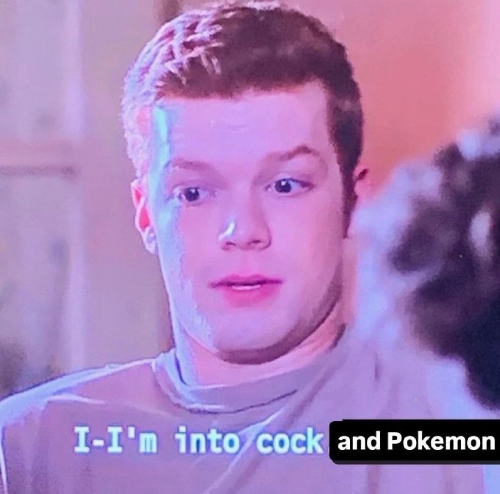 meme saying “i’m into cock and pokémon”