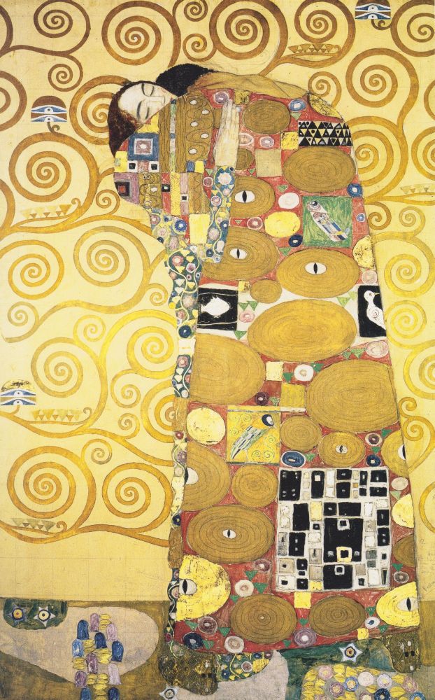 Von Gustav Klimt, Die Erfüllung Gouache, Werkvorlage zum Stoclet-Fries, 1905/1909 Gemeinfrei, https://commons.wikimedia.org/w/index.php?curid=16994345