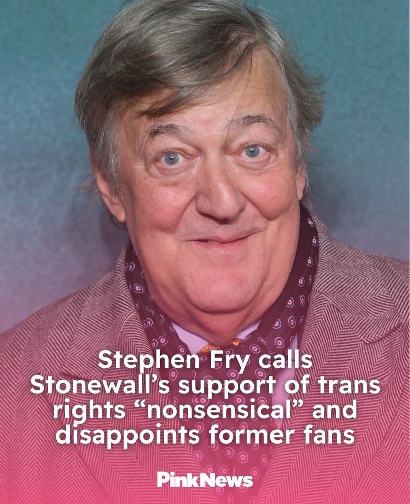 Stephen fry calls stonewall’s support of trans rights “nonesensical” and disappoints former fans