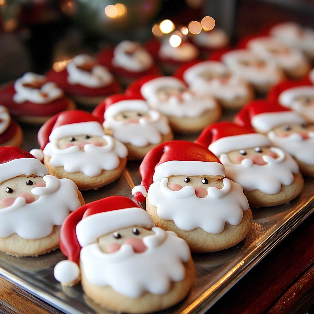frosted Christmas cookies in the shape and size of Santa