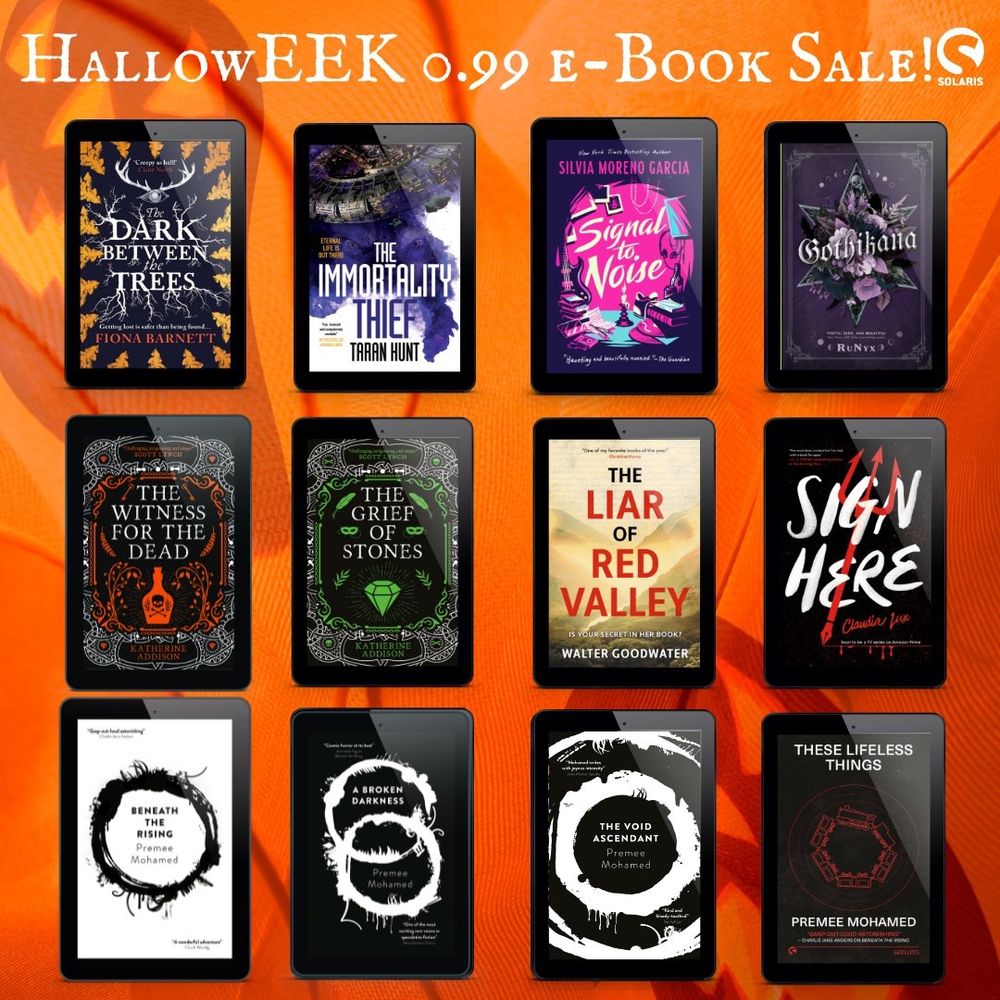 . eReaders with book cover for:
THE DARK BETWEEN THE TREES by Fiona Barnett
THE IMMORTALITY THIEF by @taran.hunt
SIGNAL TO NOISE by @silviamg.author
GOTHIKANA by @authorrunyx
WITHNESS FOR THE DEAD & GRIEF OF STONES by Katherine Addison/Sarah Monette
THE LIAR OF RED VALLEY by Walter Goodwater
SIGN HERE by @signed_claudialux
BENEATH THE RISING, A BROKEN DARKNESS , THE VOID ASCENDENT & THESE LIFELESS THINGS by @premeesaurus