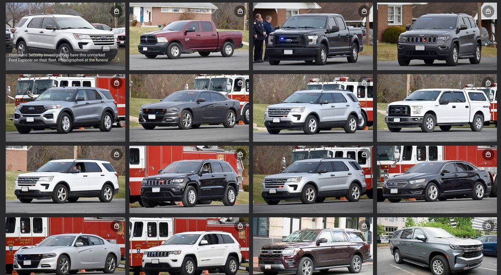 This is an image of many undercover police vehicles said to be used by ICE in Virginia. This is just to help you see what to look out for but generally use the same rules you use for identifying all unmarked cop cars