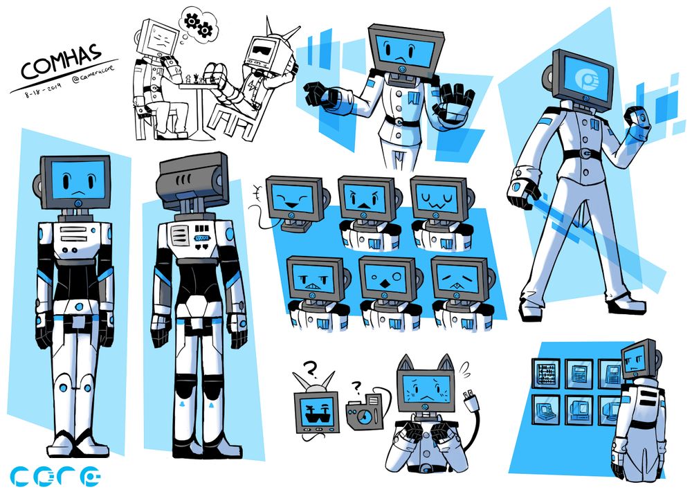 Reference sheet of my computer object head character, Comhas Hardt