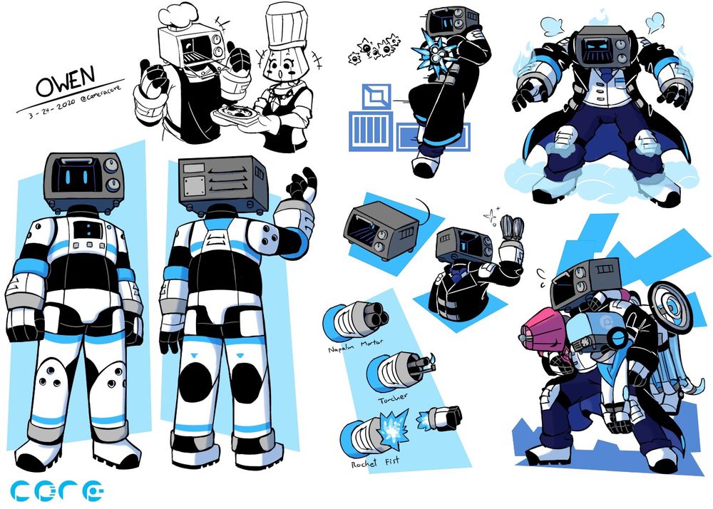 Reference sheet of my oven object head character, Owen Takahashi