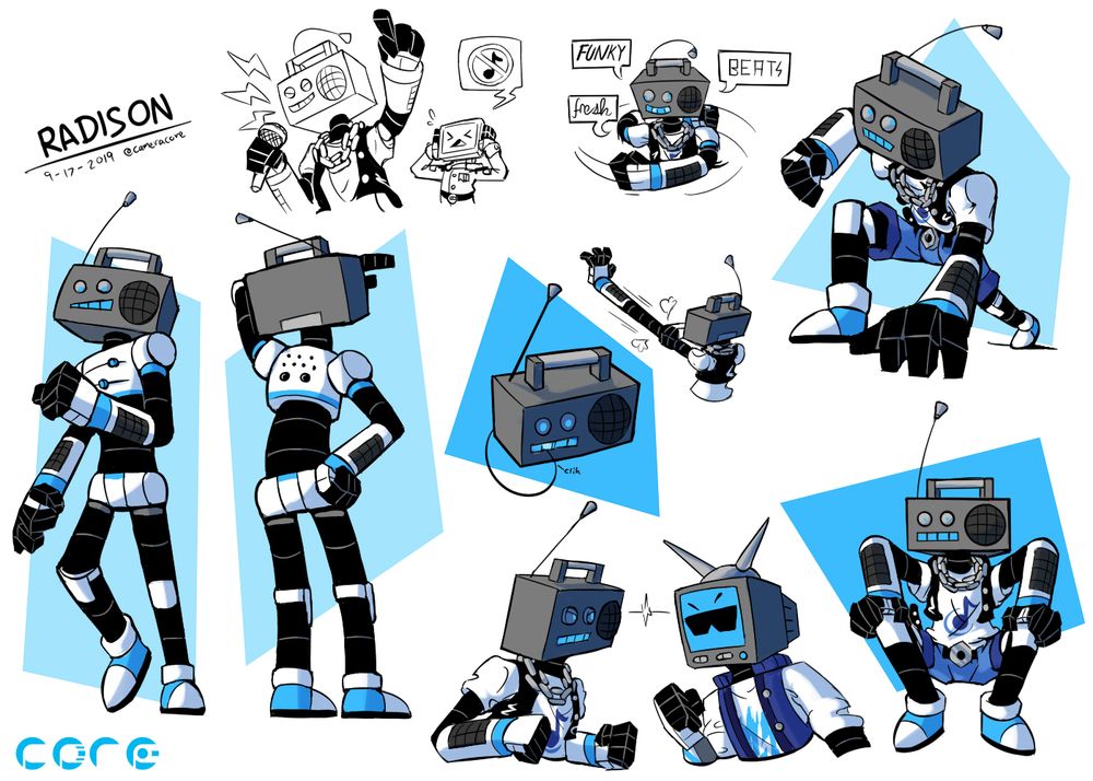 Reference sheet of my radio object head character, Radison Decker