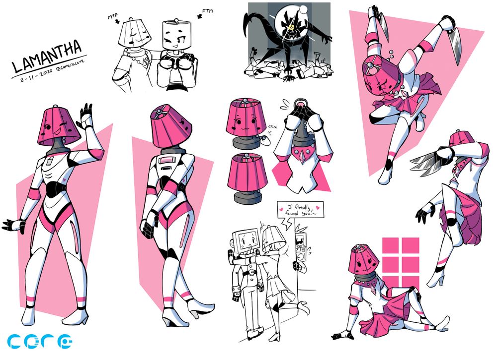 Reference sheet of my lamp object head character, Lamantha Shade