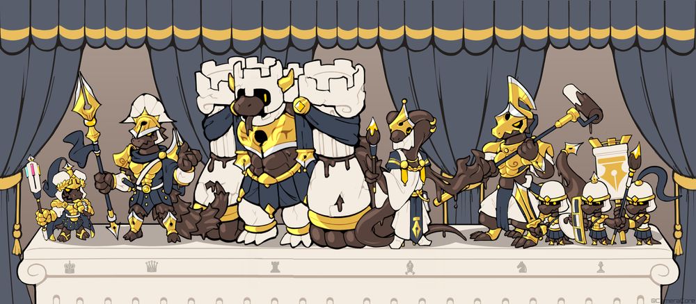 Pedestals with Ink Kin characters on them:
Marcell Graff and his chess-based army
King - Queen - Rook - Bishop - Knight - Pawn