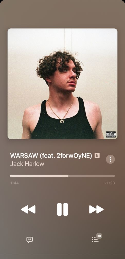 Screenshot of a music streaming app playing WARSAW (feat. 2forwOyNE) by Jack Harlow