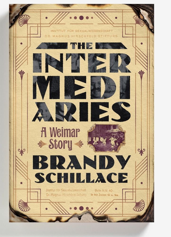 A book cover that looks singed at edges, THE INTERMEDIARIES a Weimar Story